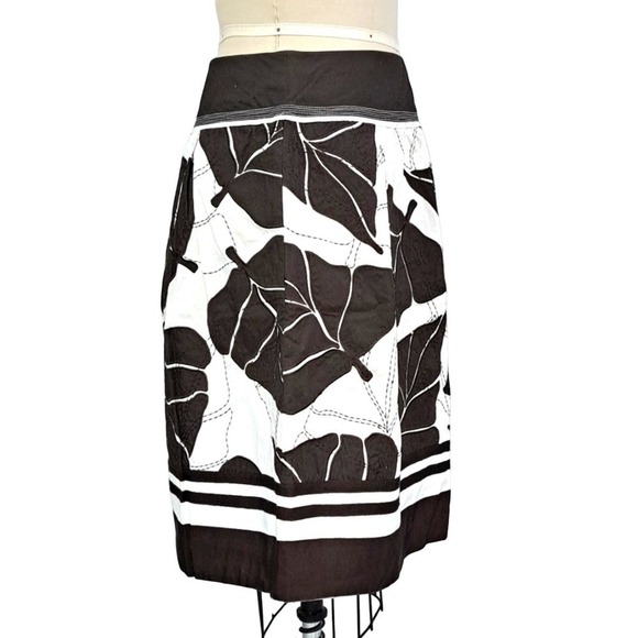 Nygard collection brown white leaf pattern 100% cotton skirt size petite 10 - Picture 2 of 5